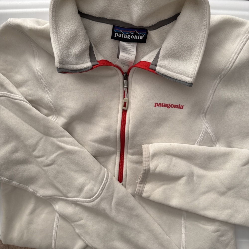 Patagonia Pullover Polartec 1/4 Zip Layer Sweatshirt Ivory Red Mock Neck Women S - Picture 12 of 12
